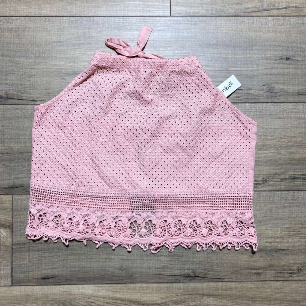 Teenbell Juniors Girls Eyelet Crochet Open Back Halter Top Large Pink